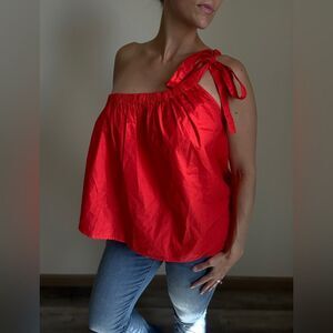 GAP One Shoulder Top NEW Red Poppy Adjustable Bow Large